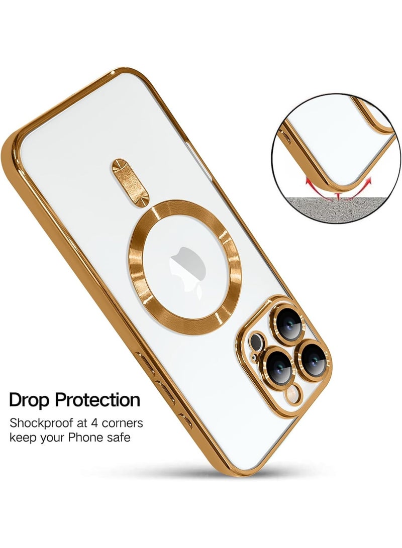Compatible With iPhone 13 Pro Max Case with Camera Lens Protector Anti-Scratch Shockproof Protective Slim Plating iPhone 13 Pro Max Case for Women Men - Gold - Image 2